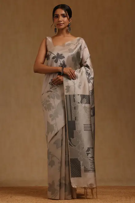 silver tussar floral zari woven saree womens soch